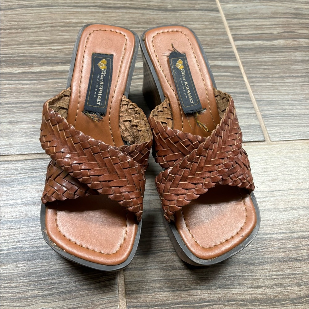 Blue Asphalt leather and wooden clogs - Picture 2 of 7